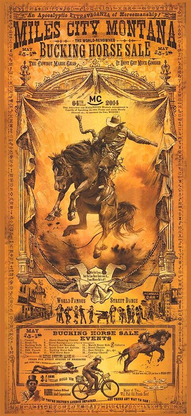 Signs-USA rodeo western affiche - Miles City Montana - Wandbord - Dibond - 100 x 45 cm