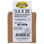 Benson Tools Spaanplaatschroeven 200 Stuks Verzinkt – 3.0x25mm | Spaanplaat Schroeven voor Verwerking in Dragende Houtconstructies