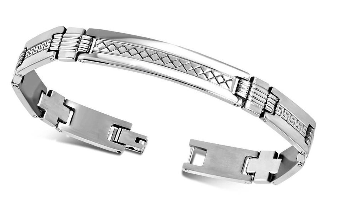 Amanto Armband Aarian - 316L Staal - Grieks Patroon - 10mm - 21cm
