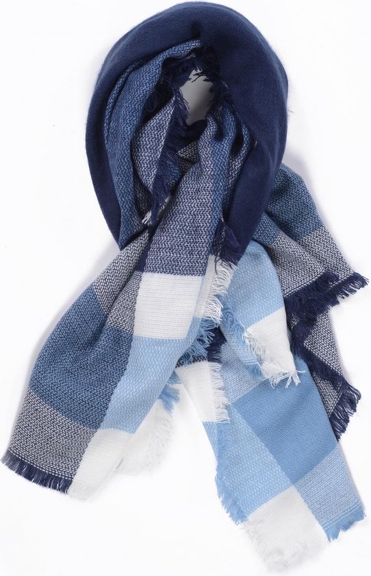 sjaal dames - scarf - oversized sjaal - vierkant - ruit - tartan - Blauw bol.com