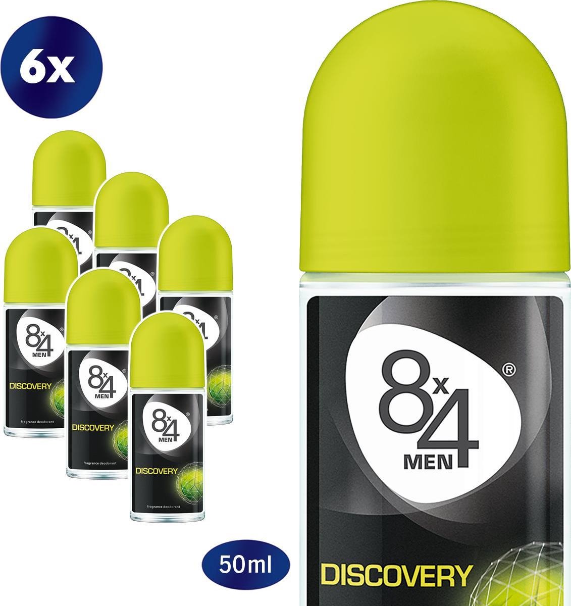 8x4 MEN Discovery Deodorant Roller - 6 x 50 ml - Voordeelverpakking
