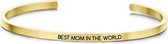 Key Moments 8KM-B00014 - Stalen open bangle met tekst - best mom in the world - zirkonia - one-size - goudkleurig