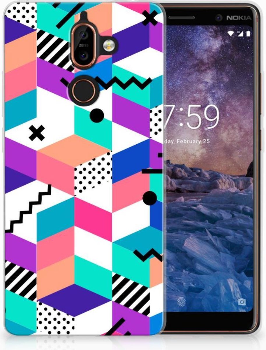 Nokia 7 Plus TPU Hoesje Blokken Kleurrijk