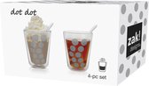 Zak!Designs Dot Dot Koffiebeker - Borosilicaatglas - Dubbelwandig - 20 cl - Incl. Lepel - Set van 2 Stuks - Zilver