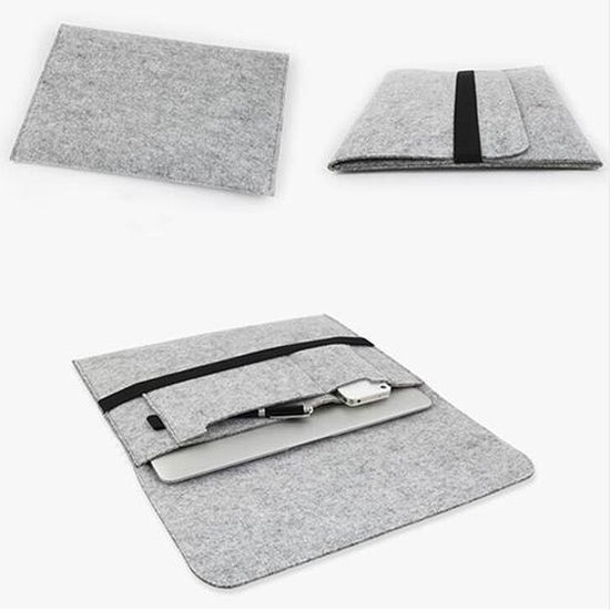 Stevige laptop hoes van vilt licht grijs maat 13 inch Macbook hoes 13