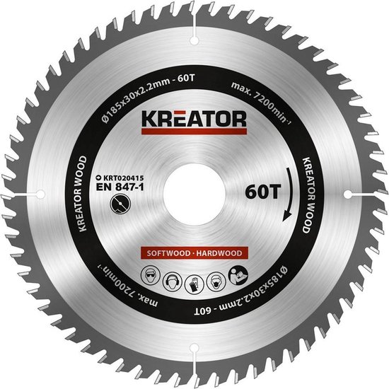 Kreator KRT020415 Cirkelzaagblad - Hout - 185 mm - 60T | bol.com