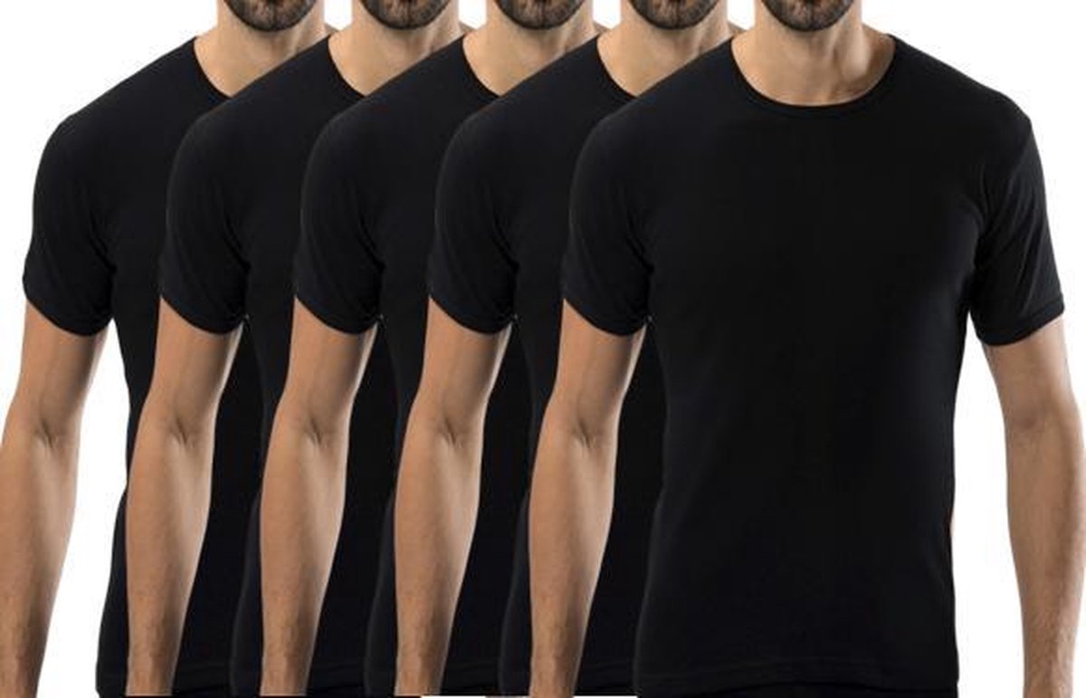 5 stuks Bonanza Basic T-shirt - O-neck - 100% katoen - Zwart - Maat S