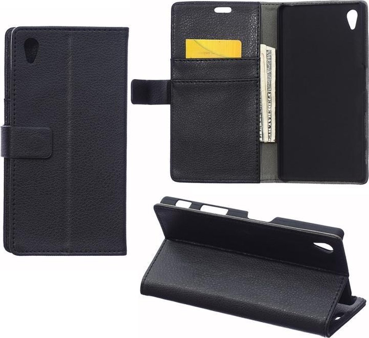 Litchi Cover wallet hoesje Huawei Y6 1 (eerste generatie) zwart