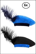 6x Piet barret zwart/blauw en blauw/zwart kids - Pieten veer muts sinterklaas feest
