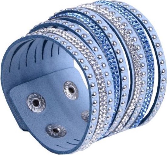 Fako Bijoux® - Bracelet - Large - Strass - Bleu clair