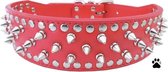 Honden halsband rood met spikes en studs 60 cm