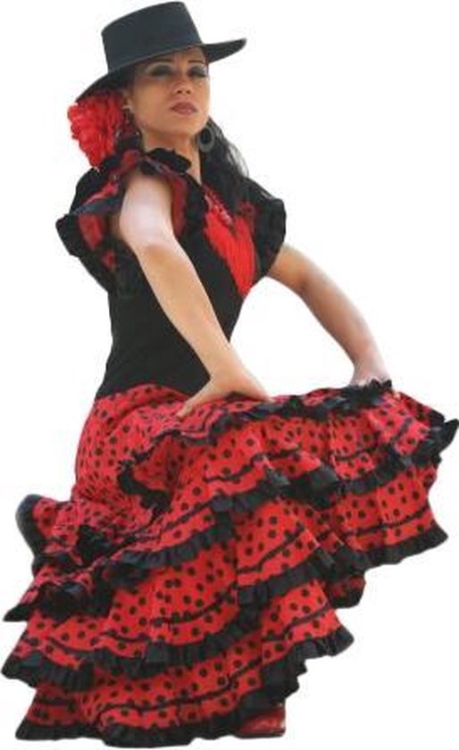 Spaanse Flamenco kleedje - Zwart/Rood - Maat 34/36 (18) - Volwassenen -  Verkleed kleedje | bol.com