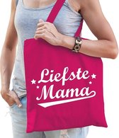 Cadeau tas Liefste mama fuchsia roze katoen -  kado tasje voor moeders
