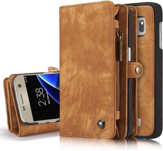 Samsung Galaxy S7 Lederen Portemonnee Cover - uitneembaar met backcover  (bruin) | bol.com