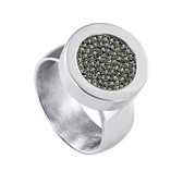 Quiges RVS Schroefsysteem Ring Zilverkleurig Glans 16mm met Verwisselbare Zirkonia Olijfgroen 12mm Mini Munt