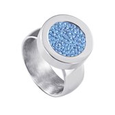 Quiges RVS Schroefsysteem Ring Zilverkleurig Glans 16mm met Verwisselbare Zirkonia Blauw 12mm Mini Munt