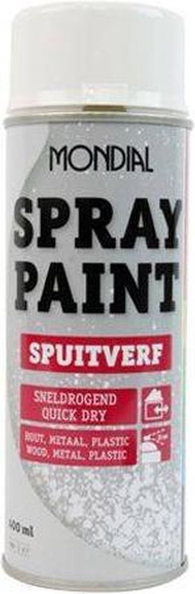 Mondial Spuitlak Spuitverf - Sneldrogend - Hout Metaal Plastic - Helder Wit - RAL 9010 - Mat
