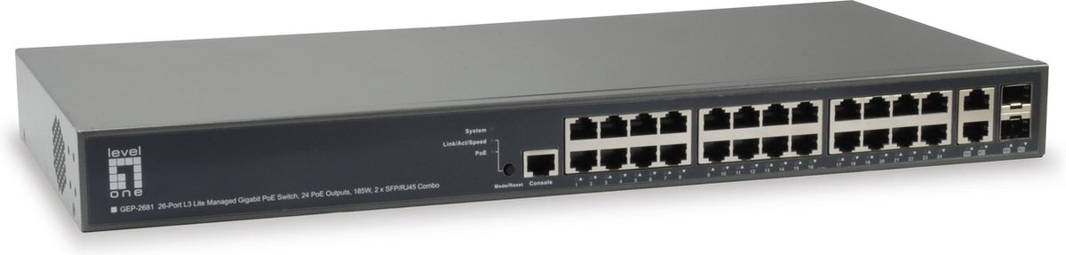 LevelOne GEP-2681 netwerk-switch Managed L3 Gigabit Ethernet (10/100/1000) Power over Ethernet (PoE) Zwart