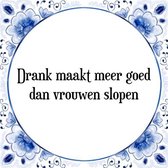 Tegeltje met Spreuk (Tegeltjeswijsheid): Drank maakt meer goed dan vrouwen slopen + Kado verpakking & Plakhanger