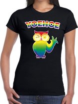 Yoehoe gay pride t-shirt zwart met regenboog tekst en knipogende uil voor dames -  Gay pride/LGBT kleding XXL