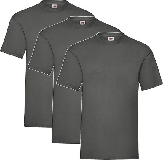 3 Pack Light Graphite Shirts Fruit of the Loom Ronde Hals Maat XL Valueweight