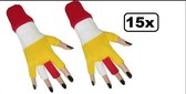 15x Paar Vingerloze handschoenen rood/wit/geel