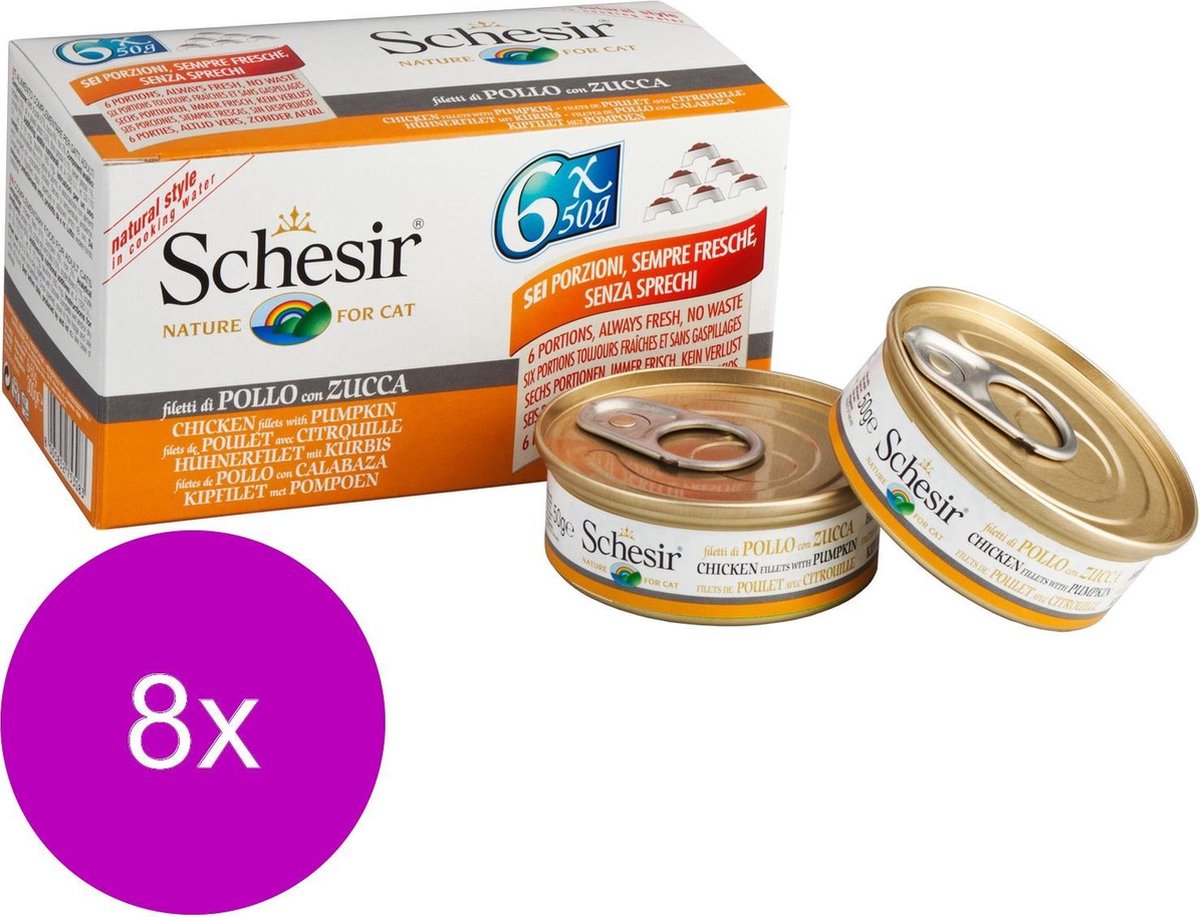 Schesir Schesir Kat Mp Blik Gekookt 6x50 g - Kattenvoer - 8 x Kipfilet&Pompoen