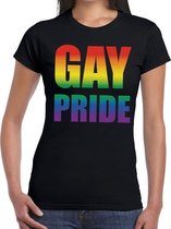 Gay pride t-shirt zwart met regenboog tekst voor dames -  Gay pride/LGBT kleding S