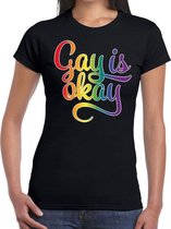 Gay is okay gay pride t-shirt zwart voor dames XS