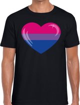 Bi hart  gay pride t-shirt zwart voor heren L