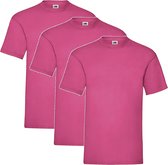 3 Pack Fuchsia Shirts Fruit of the Loom Ronde Hals Maat S Valueweight