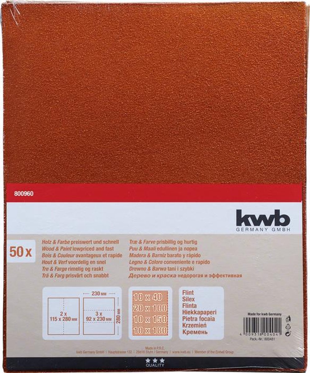 KWB - 50-pak Schuurpapier - K40, K100, K150 en K180 - 230x280mm
