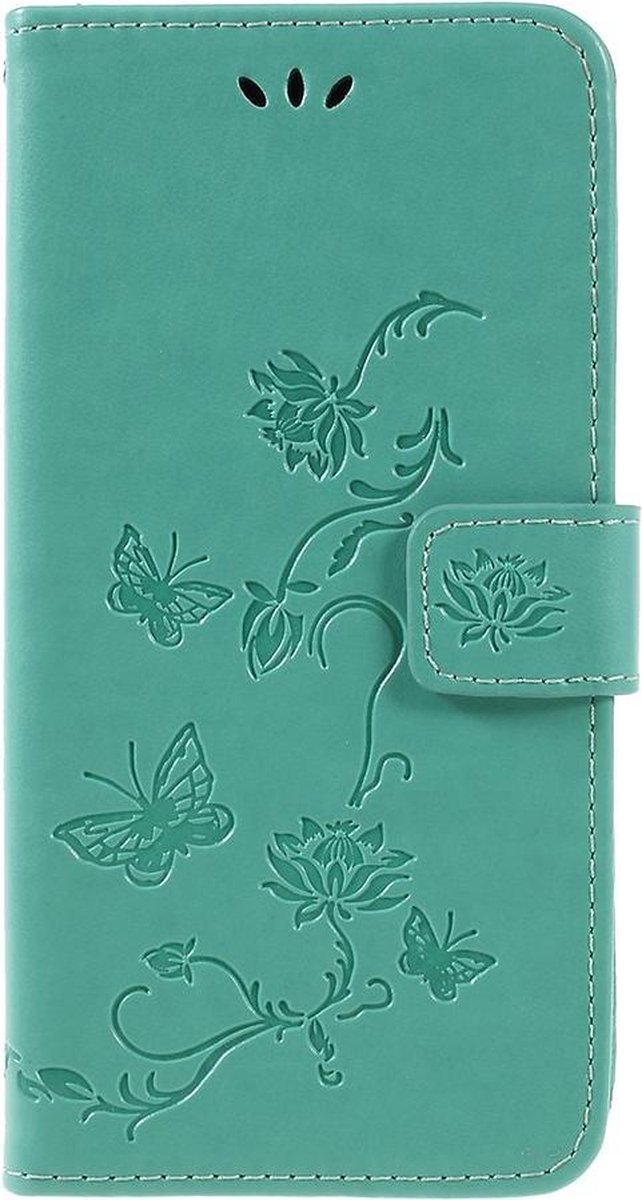 Bloemen & Vlinders Book Case - Geschikt voor Samsung Galaxy A7 (2018) Hoesje - Cyan