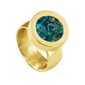 Quiges RVS Schroefsysteem Ring Goudkleurig Glans 16mm met Verwisselbare Blauwe Vlokjes Schelp 12mm Mini Munt