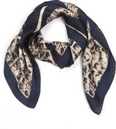 Sjaal Silky Feel - Hoofddoek - 70x70 cm - Slangenprint - Bruin en Blauw - Dielay
