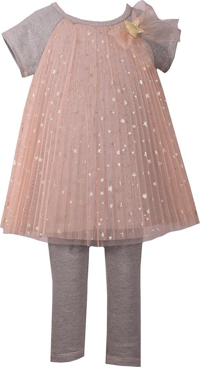 Bonnie Jean kerstoutfit 98/104Meisjes jurk met legging Roze grijs gouden  sterren | bol.com