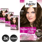 Schwarzkopf Poly Palette Perfect Gloss 500 Sweet Mocca Haarverf - 3 stuks - Voordeelverpakking - intensieve, natuurlijke kleuren met 100% grijsdekking