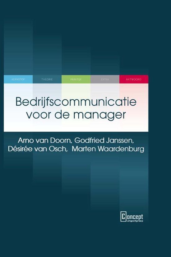Boekomslag van 'Bedrijfscommunicatie voor de manager' met auteursnamen en conceptuitgeverslogo.