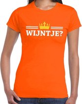 Oranje Wijntje en kroon shirt dames - Oranje Koningsdag kleding XS