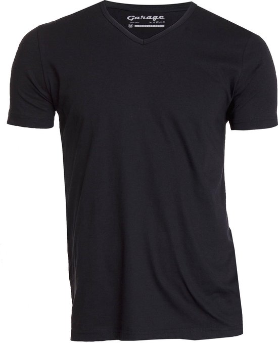 Garage 104 - Regular Fit 2-pack T-shirt V-hals korte mouw zwart S 100% katoen