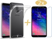 Samsung Galaxy A6 (2018) Hoesje Transparant TPU Siliconen Soft Gel Case + 2x Tempered Glass Screenprotector - van iCall