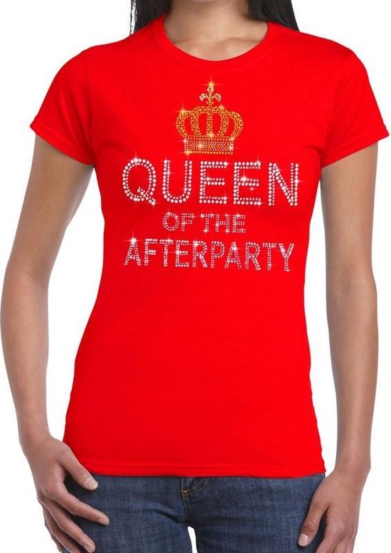 Toppers Rood Queen of the afterparty glitter steentjes t-shirt dames - Officiele Toppers in concert merchandise M