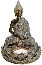 Boeddha beeld bruin met theelichthouder 15 cm