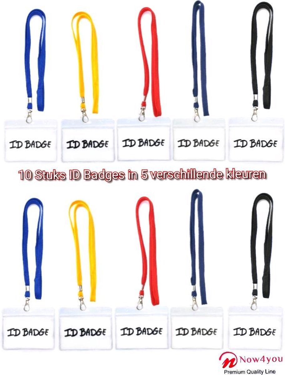 10 x badgehouder met  5 verschillende kleuren keycord - lanyard en naamkaarthouders