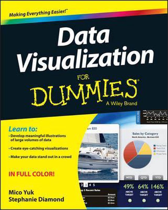 Boekomslag: "Data Visualization For Dummies" met afbeeldingen van een zeilboot, grafieken en een cirkeldiagram. In full color.