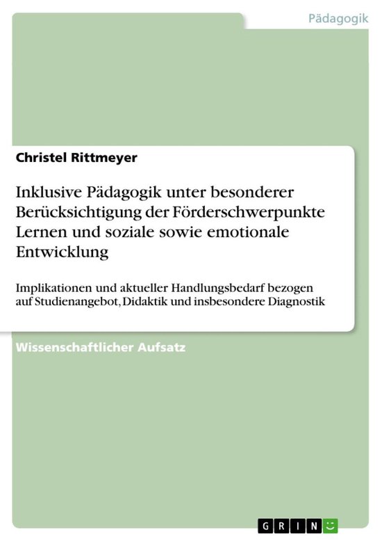 Inklusive Pädagogik unter besonderer Berücksichtigung der  ... - cover