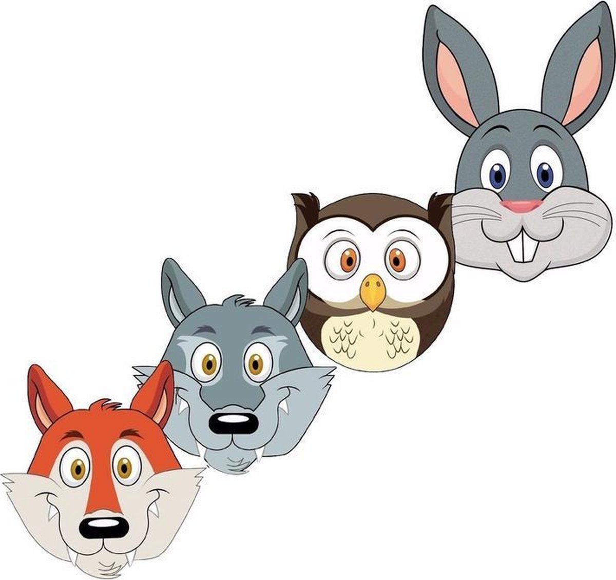Kartonnen bosdieren maskers voor kinderen 4x - Shoppartners