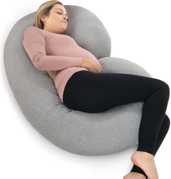 Coussin Grossesse Allaitement MINGPINHUIUS En Forme De J - Soutien Ventre/Dos/Hanches - Housse Lavable - Gris Velours