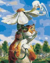 Schilderen op nummer kat met bloem