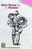 FLO013 Nellie Snellen Clearstamp roses in vase - Stempel  Bloemen - Rozen in vaas